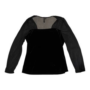 Susan Lawrence Black Velour Sheer Sleeves Top L